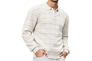 CTU Mens Sweater Vintage Plaid Knit Polo Sweater Long Sleeve Ribbed Stitching Winter Warm Sweater