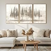 Zessonic Abstract Nordic Pine Forest Wall Art - Neutral Wabi Sabi Pine Tree Art Set of 3, Large Framed Foggy Forest Canvas Prints Modern Decor for Living Room, Dining Room, Office - 24x36inchx3pcs