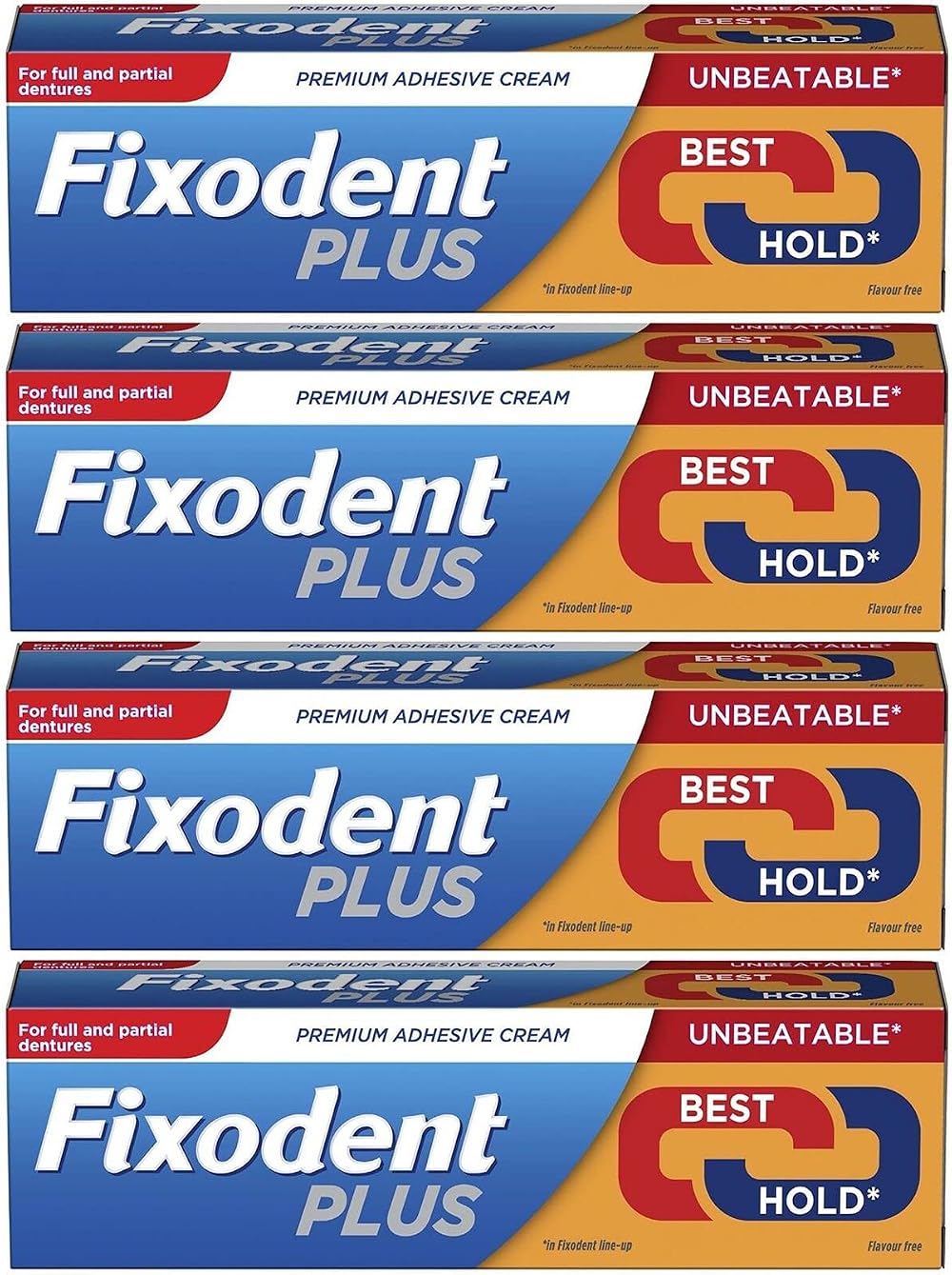 Fixodent Denture Adhesive Cream Dual Power 40g Four Pack