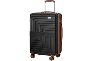 Romswi 30" Expandable Hardside Checked Luggage, Large Checked Suitcase with Dual 360° Spinner Wheels, Up to 20% More Space, Hardshell, YKK Zipper Black