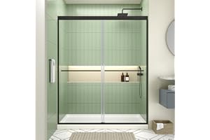 ACE DECOR 44-48" W x 70" H Semi-Frameless Shower Door, Double Sliding Shower Door with 1/4" (6mm) Clear SGCC Tempered Glass, Matte Black Finish Shower Doors, Reversible Installation