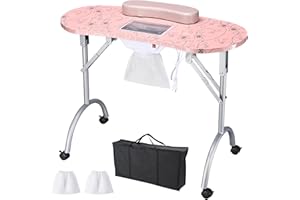 AW BYOOTIQUE Manicure Nail Table Portable Folding Nail Technician Desk with Built-in Dust Collector & Carry Bag Manicure Table With Lockable Wheel for Nail Tech Tattoo Workstation Beauty Spa Salon Home,