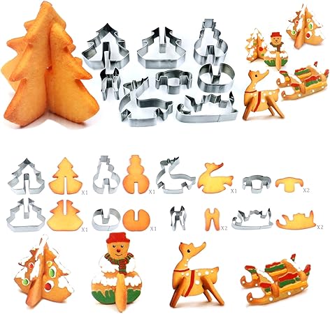 Biscotti Albero Di Natale 3d.Trixes 8 Pezzi Di Stampini In 3d Biscotti Di Natale Pupazzo Di Neve Albero Slitta Renna Amazon It Casa E Cucina