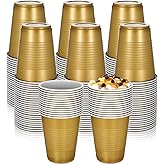 SHENLIU 100 Pack 18oz Gold Plastic Cups, Graduation Cups Disposable Drinking Cup Bulk for Wedding Birthday Beer Taste Serving Snack Sample Tastings Barbecues Picnic Celebrations