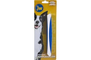 JW Pet Company 8-Inch Gripsoft Rotating Comfort Comb, Fine and Coarse,Gray/Yellow