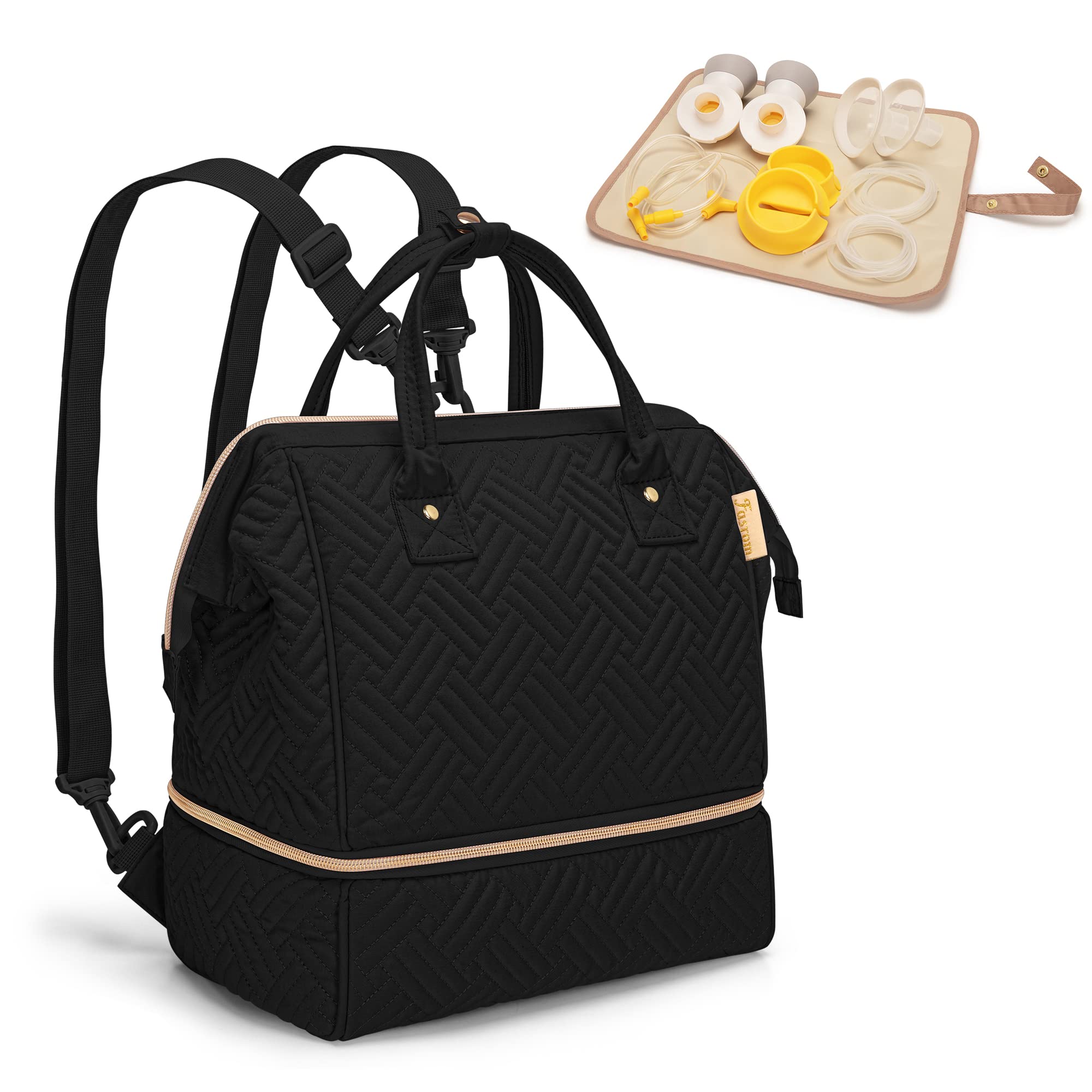 Photo 1 of Fasrom Small Breast Pump Bag Backpack with Cooler Compatible with Momcozy and Medela Pumps, Pumping Tote with Waterproof Mat, Black