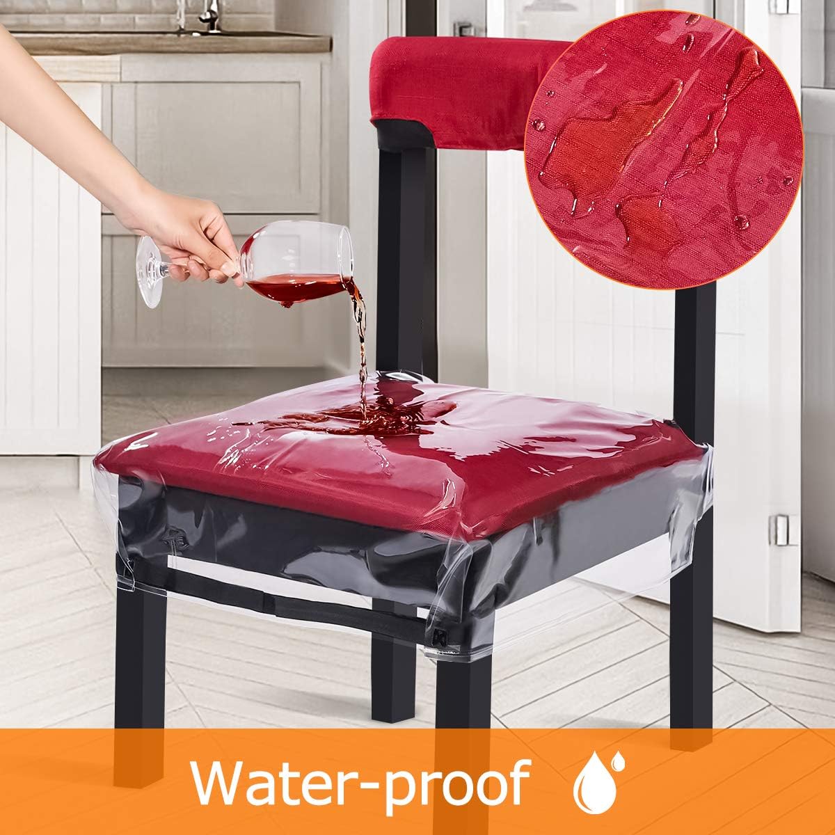 Homemaxs Plastic Dining Chair Covers Protectors,【2020 Newest】 2 Pack Bigger Size Belt Strap Dining Chair Cover, Adjustable Waterproof PVC Kids Seat Protectors, Clear Cushion Cover: Kitchen & Dining