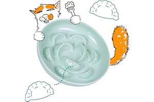 FULLCHARM Unbreakable Slow Feeder Bowl - Melamine Puzzle Cat Bowl for Healthy Eating - Cat Feeder for Wet & Dry Food- Dishwasher Safe & Non Slip Design - (Green, 6.3''W*1.7H)