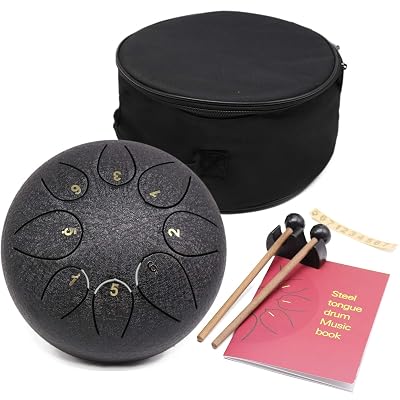 Steel Tongue Drum - 8 Notes 8 inches - Percussion Instrument -Handpan Drum with Bag, Music Book, Mallets, Finger Picks