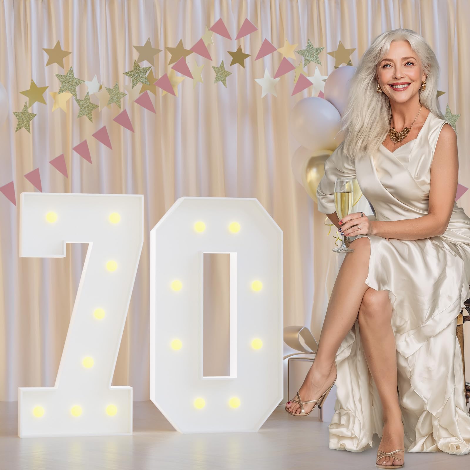 JoyMuse Birthday Decorations 70 Marquee Numbers, 2.3FT Large Light up ...