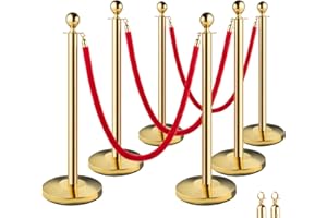 NEWPEAS Velvet Ropes and Posts 6Pcs with Metal Base, 38 Inch Stanchion Poles and 5 ft Velvet Ropes, Crowd Control Barriers Queue Line Rope, Red Carpet Ropes and Poles for Party, Wedding, Theaters, Exhibition