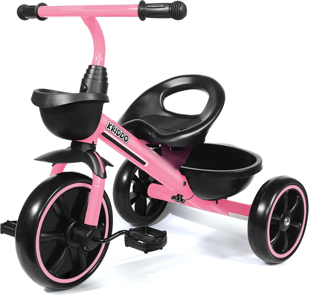 KRIDDO Pink Kids Tricycle 18-36 Months to 5 Years Triangular Design