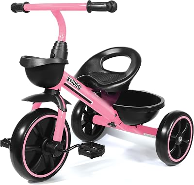 KRIDDO Pink Kids Tricycle 18-36 Months to 5 Years Triangular Design