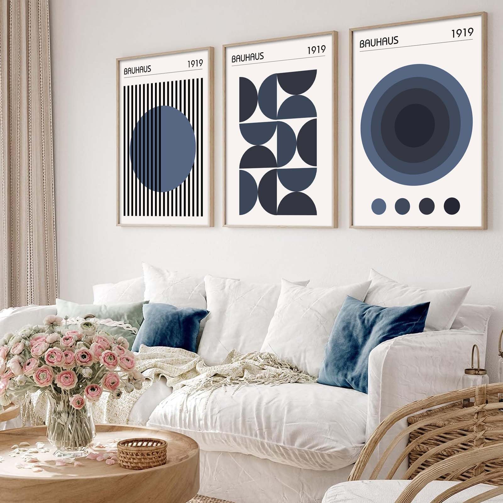 Photo 1 of Bauhaus Abstract Geometric Wall Art Abstract Geometric Painting Bauhaus 1919 Poster Boho Geometric Pictures Geometric Blue Canvas Wall Art Mid Century Geometric Prints Blue Bauhaus Poster Unframed
