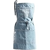 Jowcud Denim Apron With 5 Pockets for Kitchens,Hairstylist Aprons for Women Men,Adjustable Bib Jean Apron for Arts Cafe Work