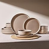 Famiware Milkyway Plates and Bowls Set, 12 Pieces Dinnerware Sets, Dishes Set for 4, Cinnamon Brown