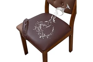 YUEANG Waterproof PU Leather Seat Covers for Dining Room Chairs Set of 6, Stretch Dining Chair Slipcovers, Kitchen Chair Seat Covers, Non-Slip & Washable (Brown)