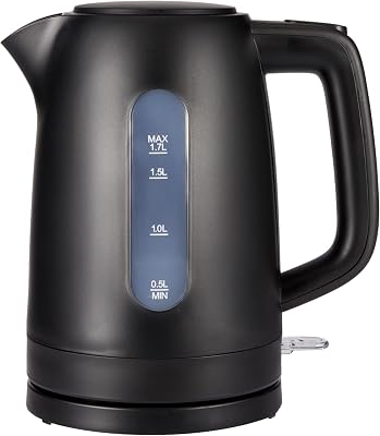 Bouilloire Électrique 1,7L, 2200 W, Sans BPA avec Base 360°, Arrêt Automatique et Filtre Anti-Calcaire Amovible, Noir Mat