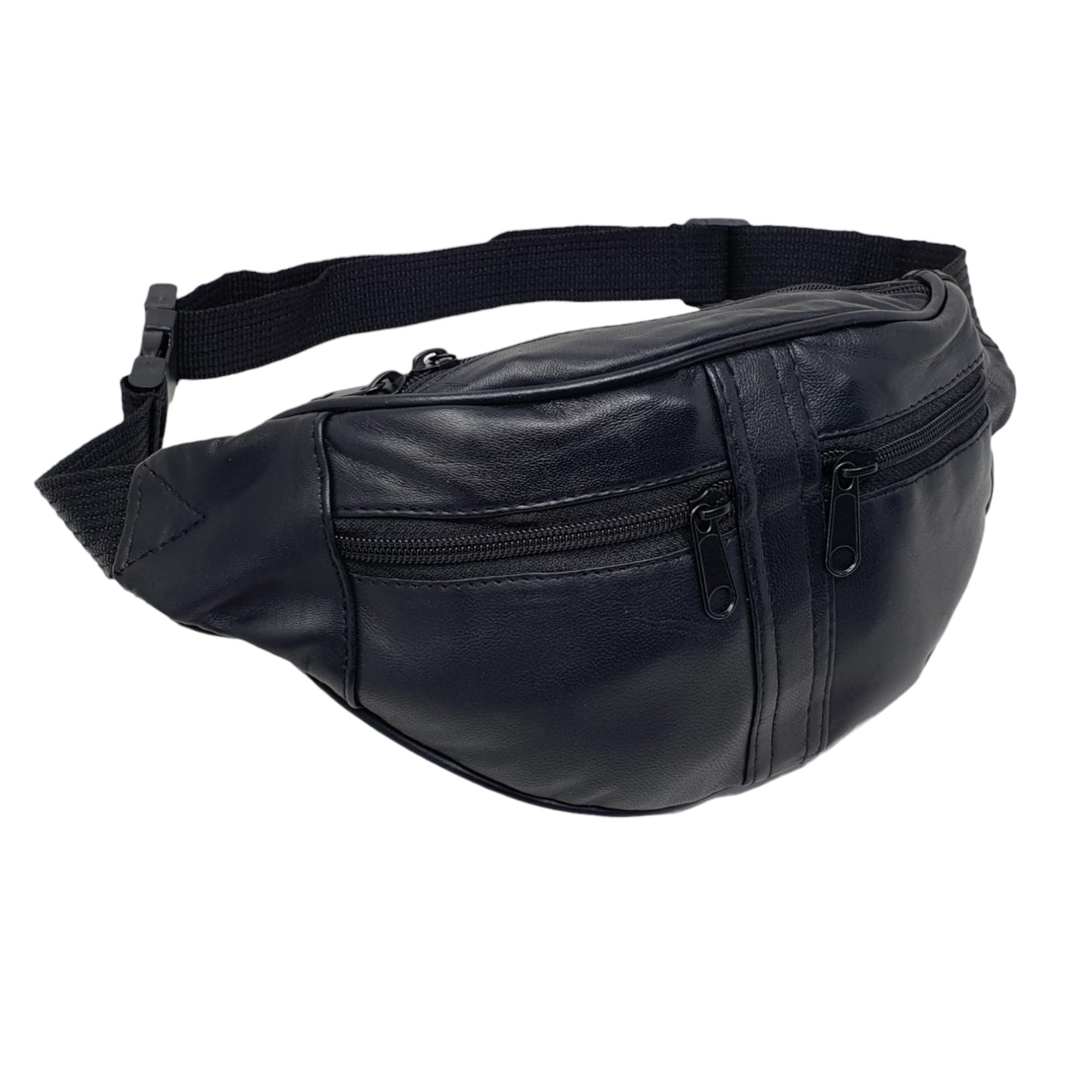 RAS Genuine Leather Waist Bum Bag | Travel Money Belt Pouch with Multiple Zipped Pockets | Adjustable Waist & Crossbody Strap | Black 1003