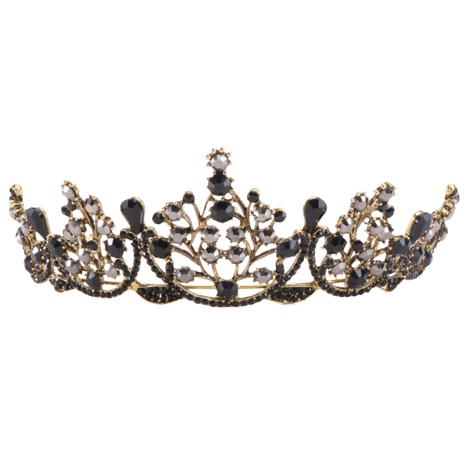 FRCOLOR Black Rhinestone Tiara Vintage Baroque Gothic Dark Crown Headpiece for Women Lady Girls