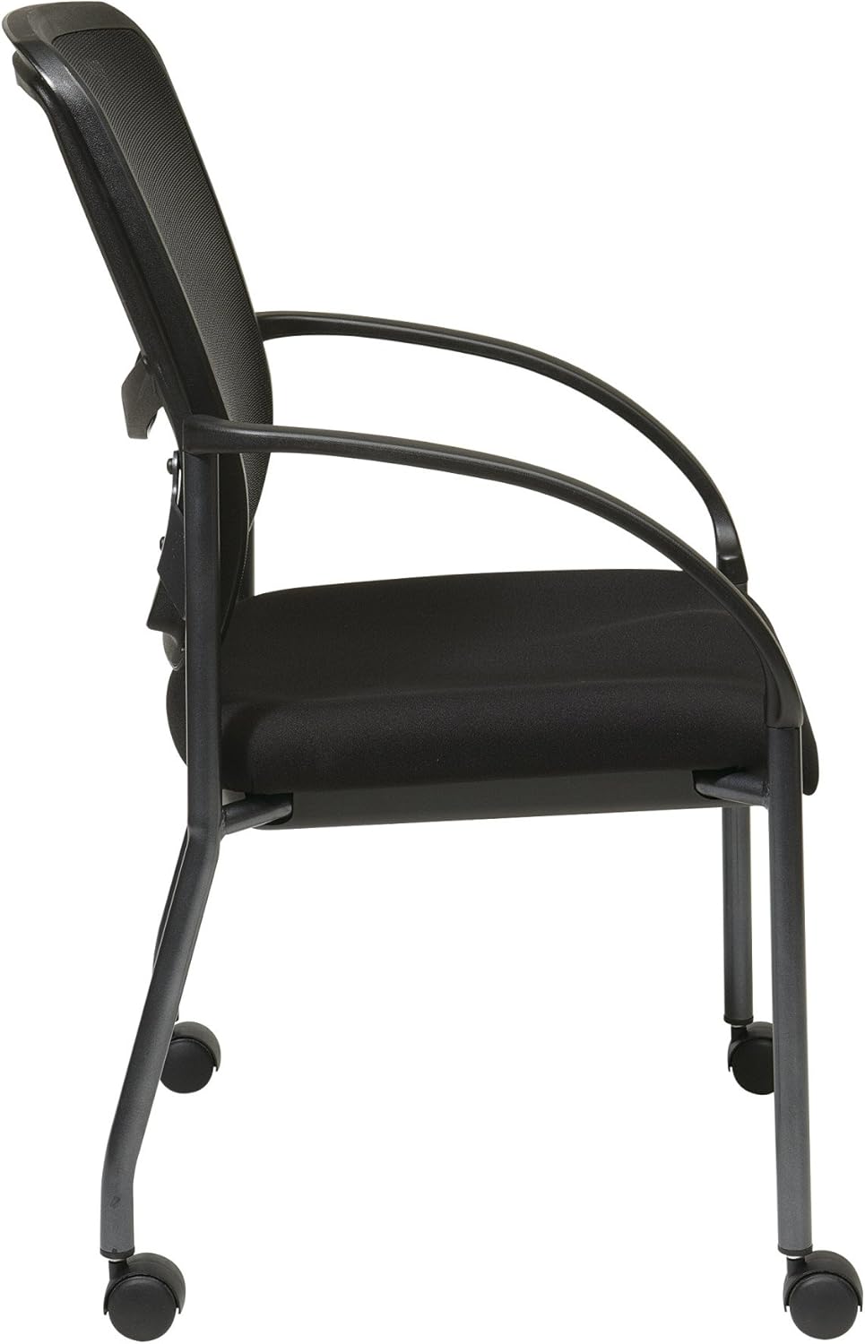 Office Star Breathable ProGrid Back and Padded Coal FreeFlex Seat, Contour Arms, Titanium Finish Stacking Visitors Chair with Casters, Black: Furniture & Decor