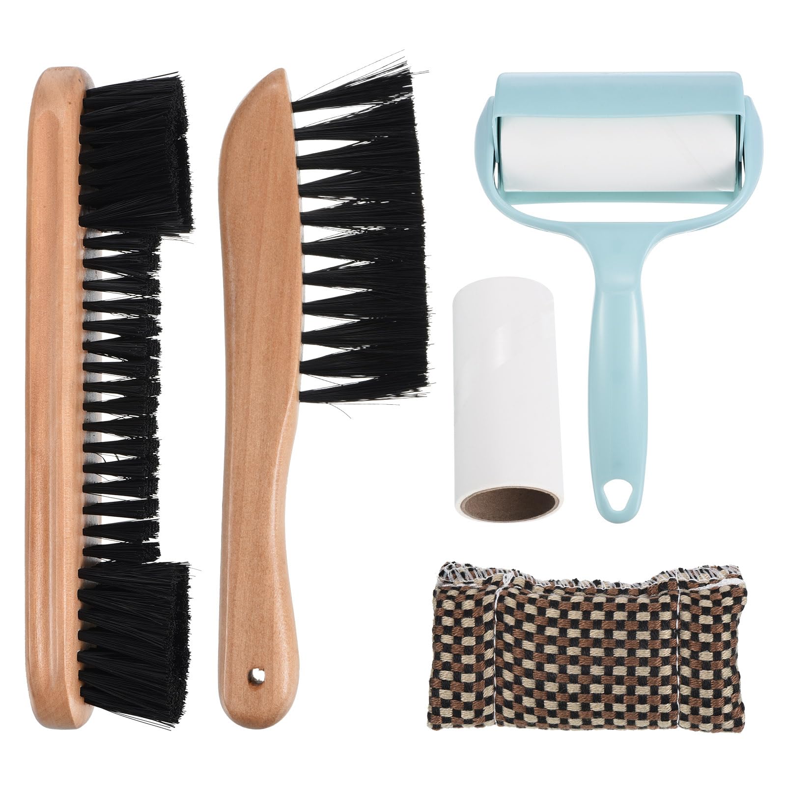 PATIKIL Pool Table Cleaning Brush Set, Billiards Table Brush Rail Brush Cue Cleaning Cloth Sticky Lint Roller & Spare Core Pool Table Clean Kit, Wooden Color