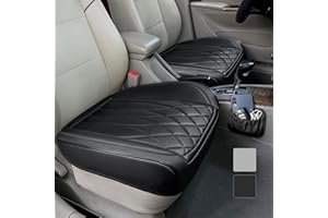 BEITK 2 Pack Leather Front Car Seat Cover Bottom Car Seat, Universal Anti-Slip Driver Car Seat Protectors with Storage Pocket, Waterproof Bottom Auto Seat Cushion Pad Mat for Most Vehicles(Black)