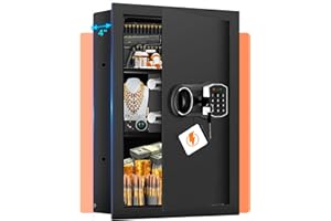 GHJGAGE 25.6" Tall Fireproof Wall Safes Between the Studs 16" Centers, In Wall Safe with Hidden Compartment and Removable Shelf, Security Home Wall Safes for Firearms Money Valuables