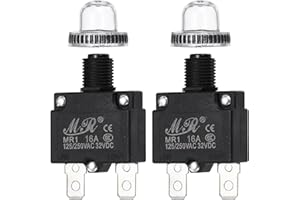 MECCANIXITY 2 Pcs 16Amp Push Button Circuit Breaker,125/250V AC 32V DC Manual Reset Thermal Overload Protector with Waterproo