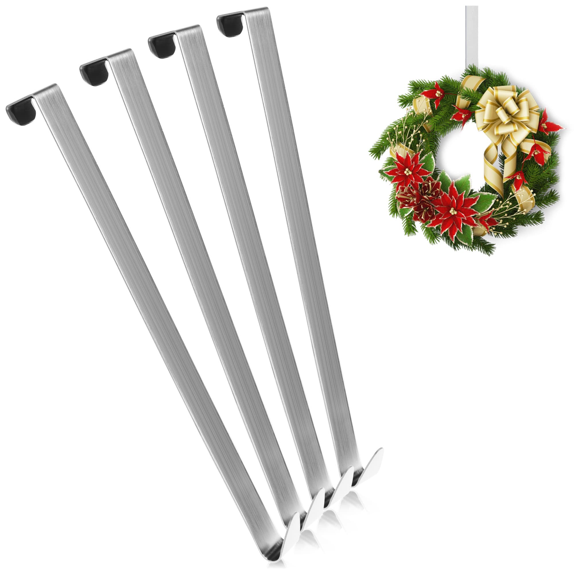 com-four® 4X Door Hooks Made of Stainless Steel - 27 cm Hooks for Door Wreaths and Decoration - Hangers for Doors - for Outside - Coat Hooks for Hanging
