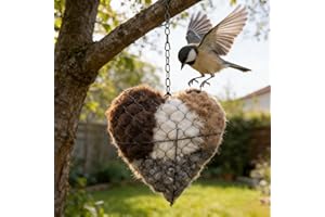 Handmade Fiber Bird Nesting Heart, Refillable Birds Nest Material Holder, Hummingbird Nest Boxes for Outside & Inside, Winter