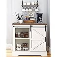 PHI VILLA Farmhouse Coffee Bar Cabinet - Sliding Barn Door Kitchen Sideboard Buffet Storage Cabinet
