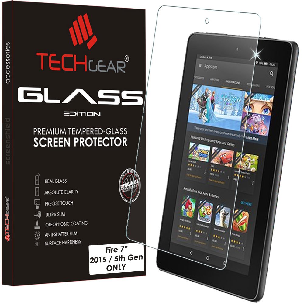 TECHGEAR GLASS Edition fits OLD Amazon Fire 7" Tablet (2015 Edition / 5th Gen) - Genuine Tempered Glass Screen Protector Guard Cover (Not for 7th Generation / 2017 Release Fire 7" tablet!) โ image 1
