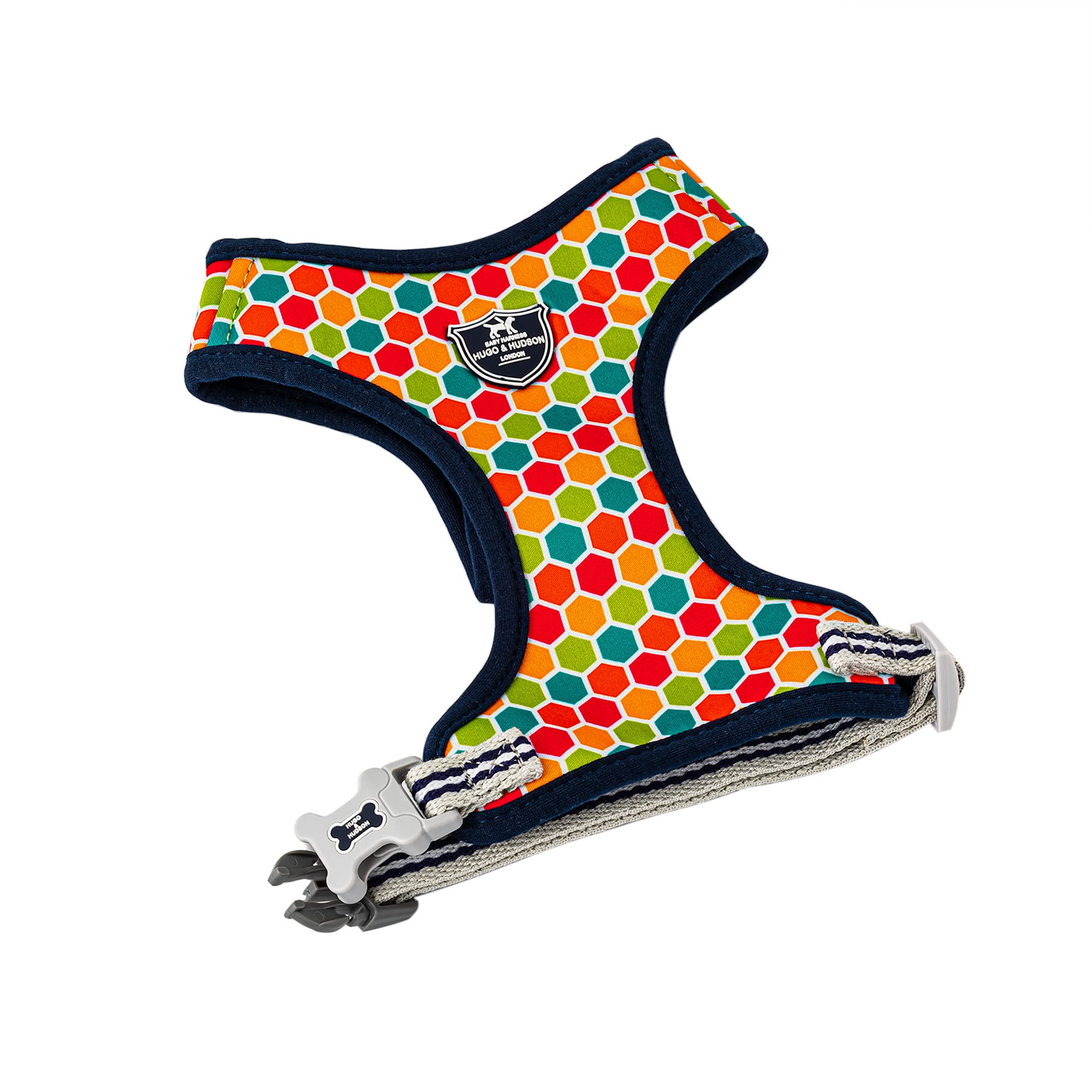 HUGO & HUDSON Dog Harness No Pull Adjustable Fabric Rear Buckle Pet Vest, Multi-colour Geometric, L