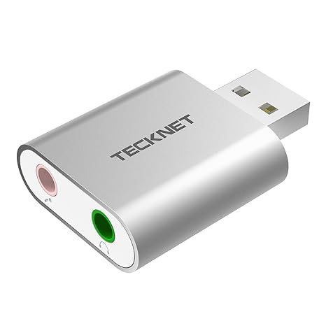 TECKNET USB Externe Soundkarte, Aluminum Extern USB Audio Adapter mit Virtual Surround Sound für Windows,Vista, Mac Plug & Pl