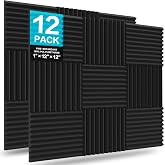 JBER 12 Pack Acoustic Foam Panels, Wedges Sound Proof Foam Panels for Walls | 1" X 12" X 12", Black, NRC＞0.8, High Desnsity, Studio Soundproofing, Fire Resistant, Noise Absorbing for Studio, Office, Home