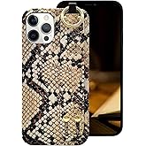 siduater Hand Strap Case for 6.7" iPhone 15 Pro MAX with Kickstand, Wrist Band Strap Snake Pattern Textured Soft Shockproof Cover, Adjustable Handle Grip Loop for iPhone 15 Pro Max 6.7 Inch, Brown