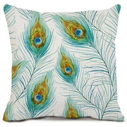 Amazon Com Peacock Feather Decorative Throw Pillow Covers Cotton