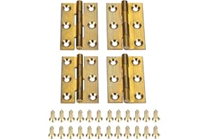 dophee 4Pcs Pure Brass Mini Hinges, Folding Butt Hinges for Drawer Cabinet Cupboard Door Jewelry Box Wooden Case Furniture, 1