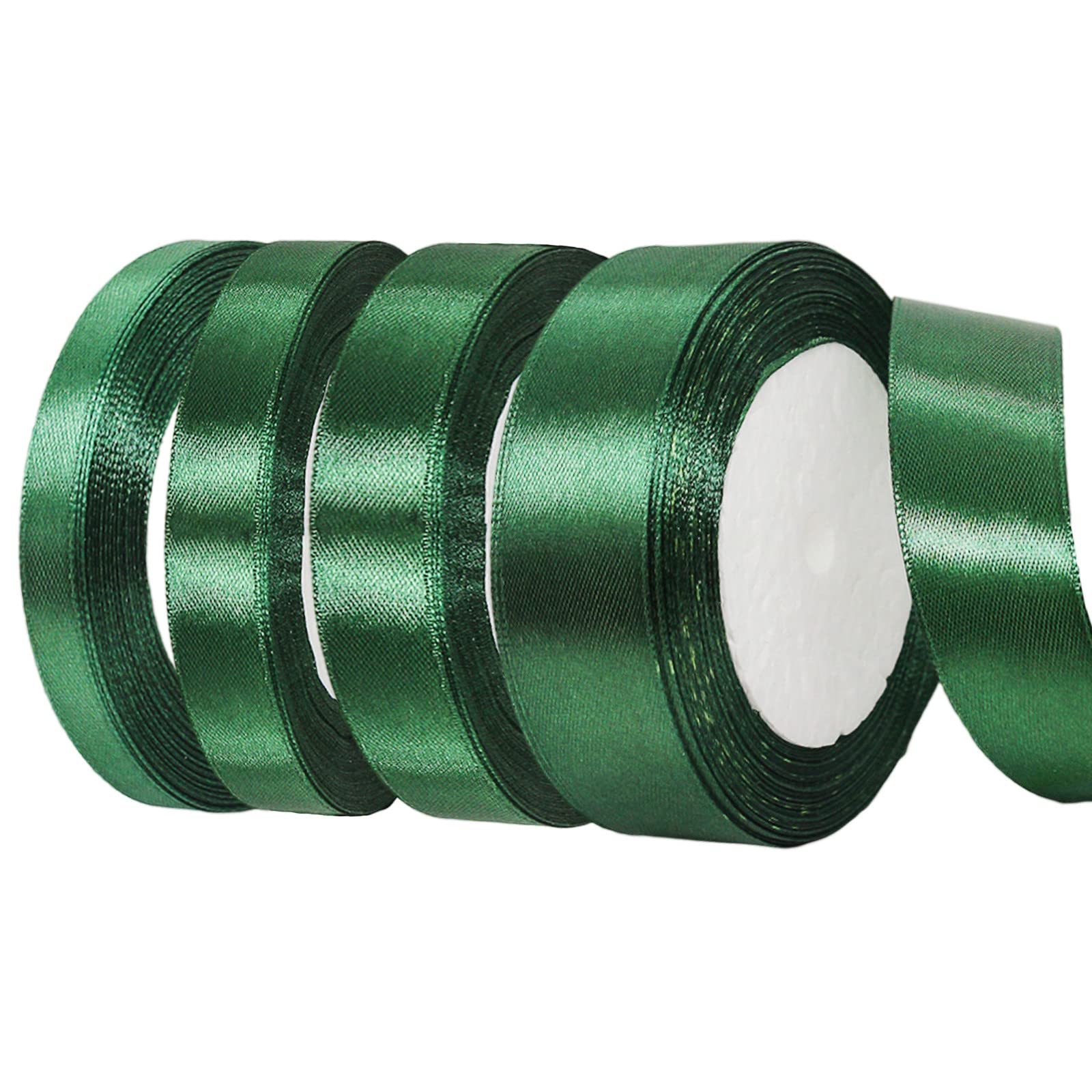 4 Rolls 10/15/20/25mm Wide Dark Green Ribbon Thick Christmas Ribbon for Gift Wrapping 22m, Thick Green Satin Ribbon for Christmas Xmas Cake Gift Wrapping Hair Bow Bouquet Crafts Decorations
