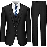 LUPURTY Suits for Men, 3 Piece Men's Suit Slim Fit, Solid Jacket Vest Pants with Tie, One Button Tuxedo Set
