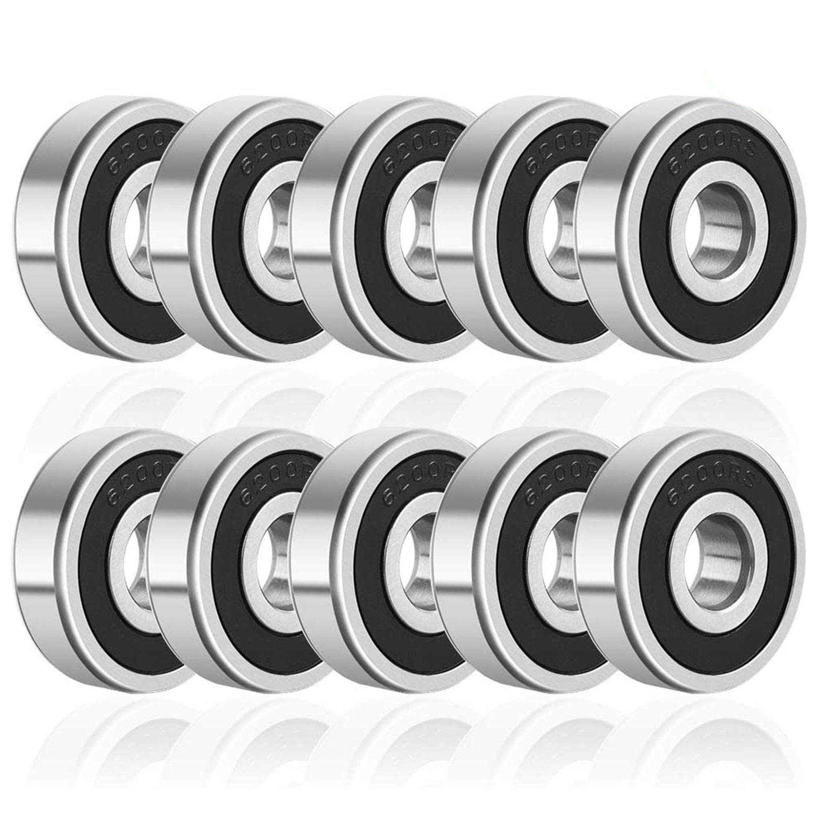 10 Pieces 6200-2RS Bearings, Deep Groove Ball Bearing Double Sealed Bearings 10x30x9mm Radial GCR15 Bearing for Electrical Instrument Mechanical Equipment