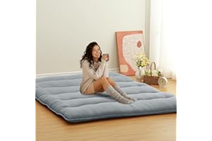 ROYGROW Japanese Futon Mattress Full Size, Floor Mattress for Adults Japanese Futon Floor Mattress Foldable Sleeping Mattress Tatami Mat, Camping Mattress Pad, Wave Grey