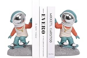 Kakizzy Book Ends for Shelves Decorative, Hip Hop Style Astronaut Bookshelf Stopper Resin (Blue)