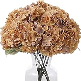 Kimura's Cabin 2 Bouquets Faux Hydrangea Flowers Vintage Artificial Silk Hydrangeas 10Heads Fake Floral Arrangements Wedding Party Autumn Garden Home Kitchen Table Center Decoration (Brown)