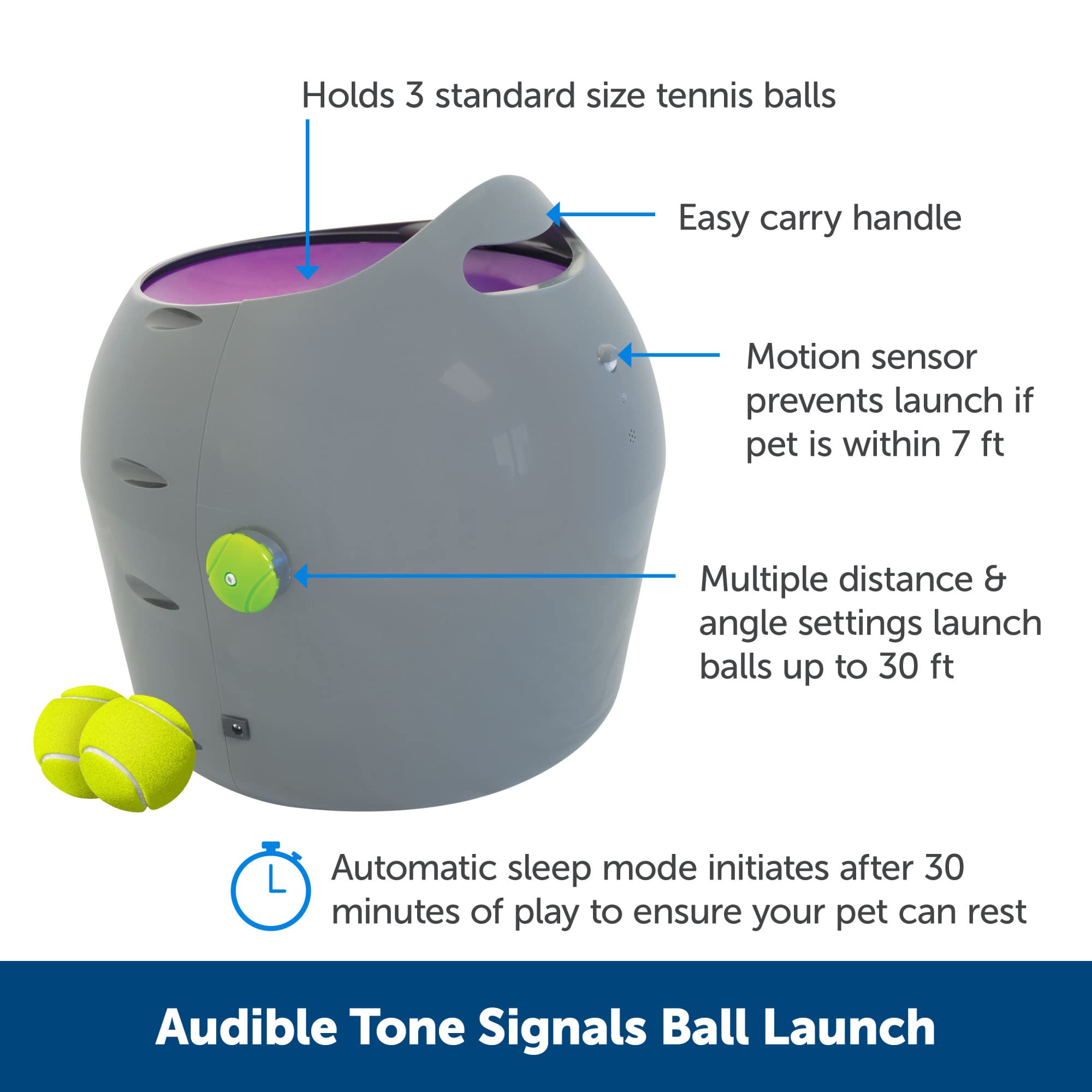 PetSafe Automatic Ball Launcher - Interactive Fetch Game - Hands-Free Fetch Training - Adjustable Range - Includes Tennis Balls - Indoor Outdoor Play - Motion Sensors - Automatic Sleep Mode