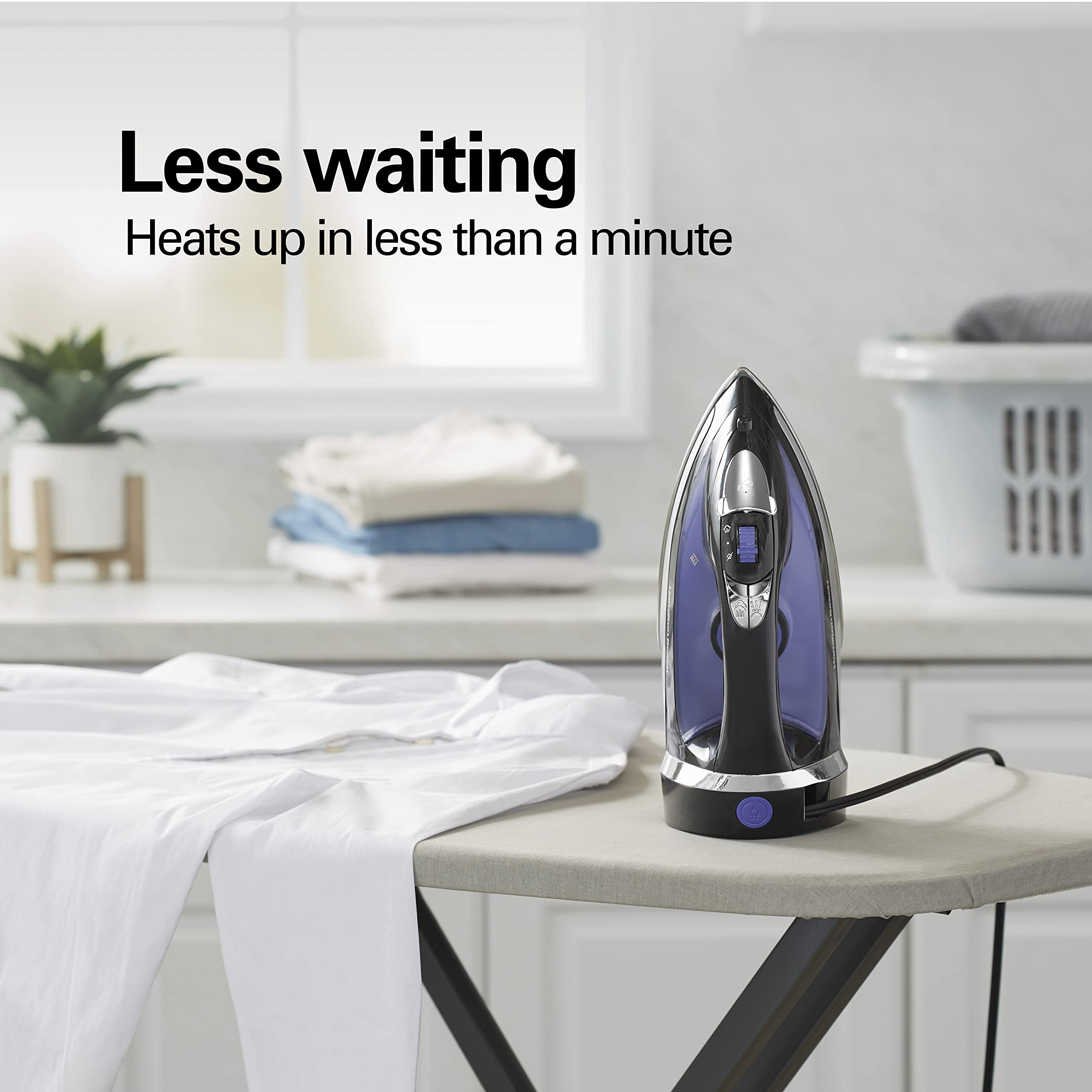 Hamilton Beach Steam Iron for Clothes & Garment Steamer with Smooth Press Stainless Steel Soleplate, 1200 Watts, 8’ Retractable Cord, Black (14214)