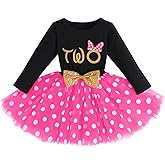 Baby Girl 1st 2nd 3rd Birthday Outfit Mouse Dress Polka Dots Tutu Skirt Cake Smash Long Sleeve Clothes for Photo Shoot