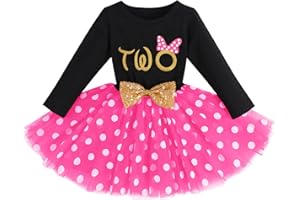 IMEKIS Baby Girl 1st 2nd 3rd Birthday Outfit Mouse Dress Polka Dots Tutu Skirt Cake Smash Long Sleeve Clothes for Photo Shoot