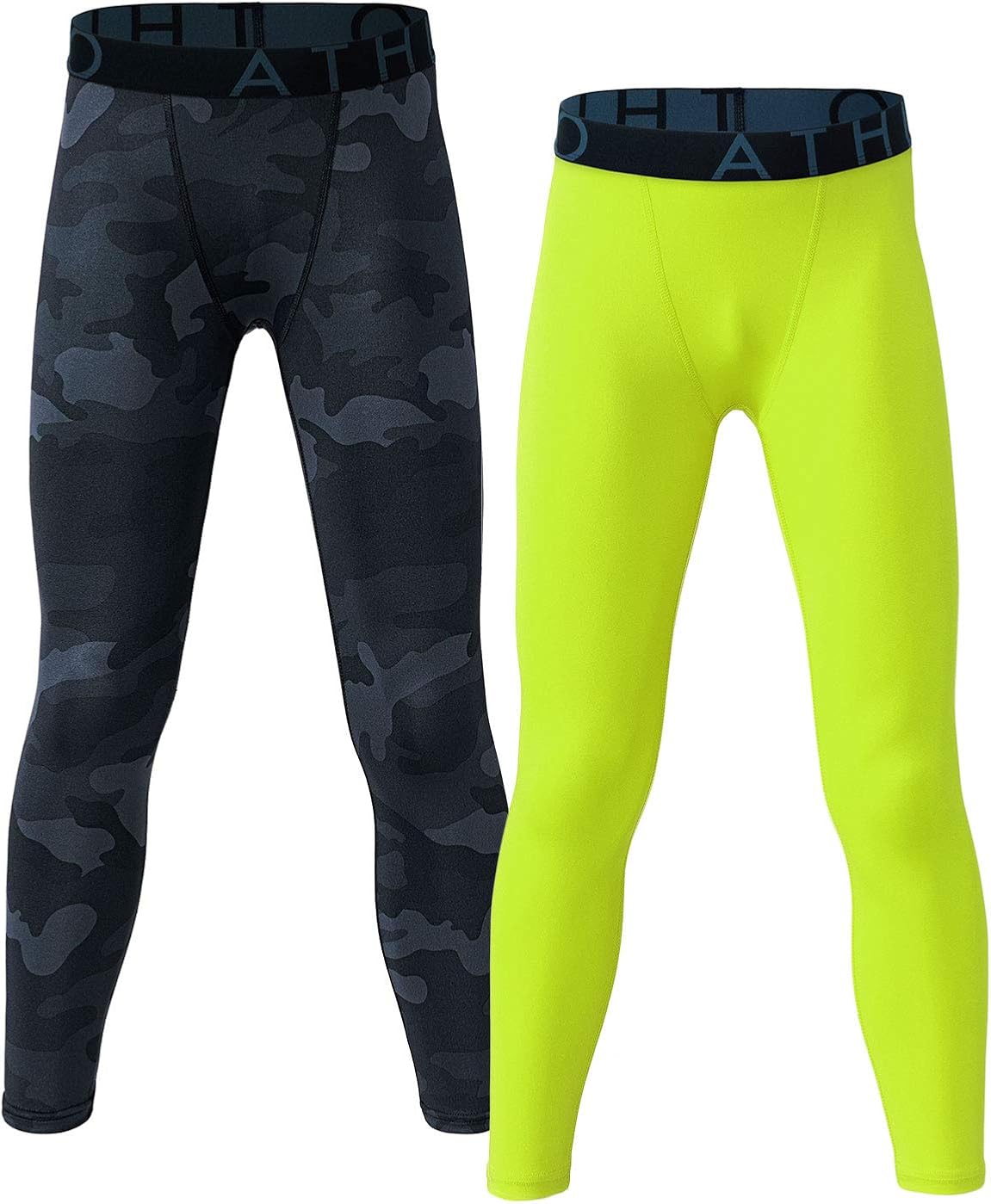 ATHLIO 1 or 2 Pack Boy's UPF 50+ Compression Pants Baselayer, Cool Dry Active Running Tights, 4-Way Stretch Workout Leggings: Clothing